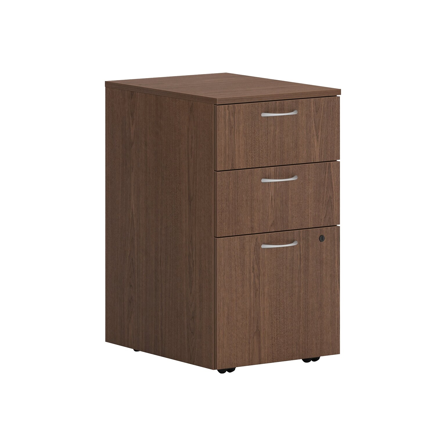 HON Mod 3-Drawer Mobile Vertical File Cabinet, Letter/Legal Size, Lockable, 28H x 15W x 20D, Sepia Walnut (HONPLPMBBFLE1)