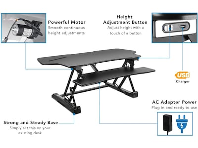 Mount-It! 49"W Electric Adjustable Standing Desk Converter with USB Charging Port, Black (MI-7962)