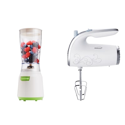 BRENTWOOD APPLIANCES 14-Ounce Electric Personal Blender with Electric Hand Mixer, White & Green (843