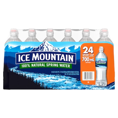 Ice Mountain 100% Natural Spring Water, Regular Flavor, 700ml Bottles with Sport Cap, 24/Carton (12087164)