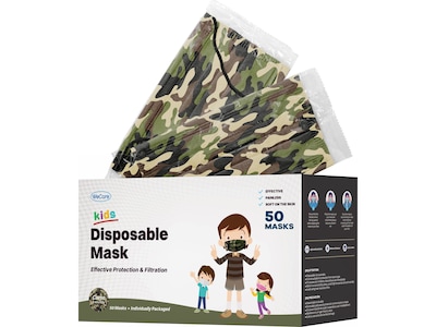 WeCare Disposable Face Mask, 3-Ply, Kids, Camo, 50/Box (WMN100028)