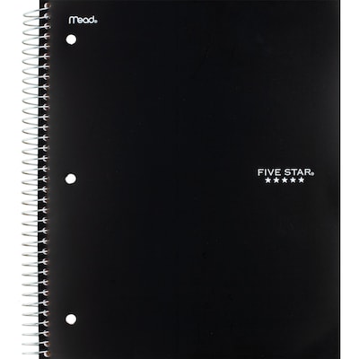 Five Star 3-Subject Wirebound Notebook, 8-1/2 x 11, College Ruled, 150 Sheets, Black (72069)