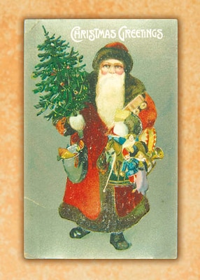 Vintage Greetings Christmas with Santa Holiday Cards, With A7 Envelopes, 7 x 5, 25 Cards per Set