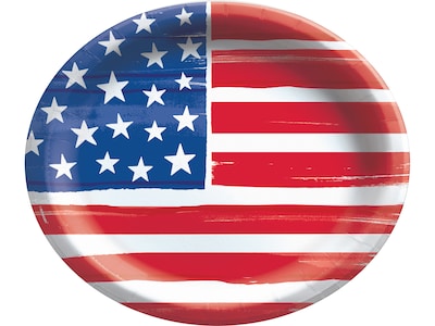 Amscan Patriotic Fourth of July Oval Plate Blue/Red/White, 20/Pack (723079)