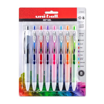 uni-ball Signo 207 Retractable Gel Pens, Medium Point, Assorted Ink, 8 Pack  (1739929) | Quill.com