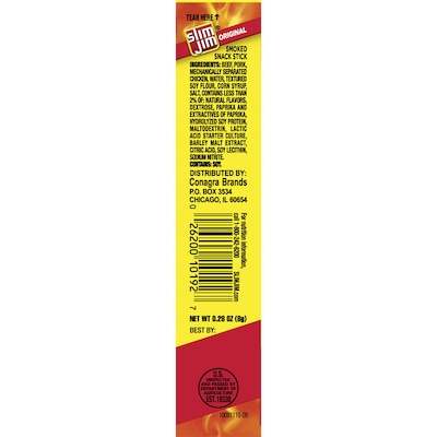 Slim Jim Original Snack-Sized Smoked Meat Stick, 0.28 oz, 120 Sticks/Box (61368)