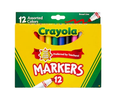 Crayola Kids Markers, Broad Line, Assorted Colors, 12/Box (58-7712)