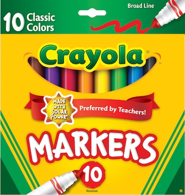 Crayola Kids Markers, Broad Line, Assorted Colors, 10/Pack (58-7722)