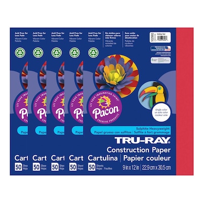 Tru-Ray 9" x 12" Construction Paper, Holiday Red, 50 Sheets/Pack, 5 Packs/Bundle (PAC102993-5)