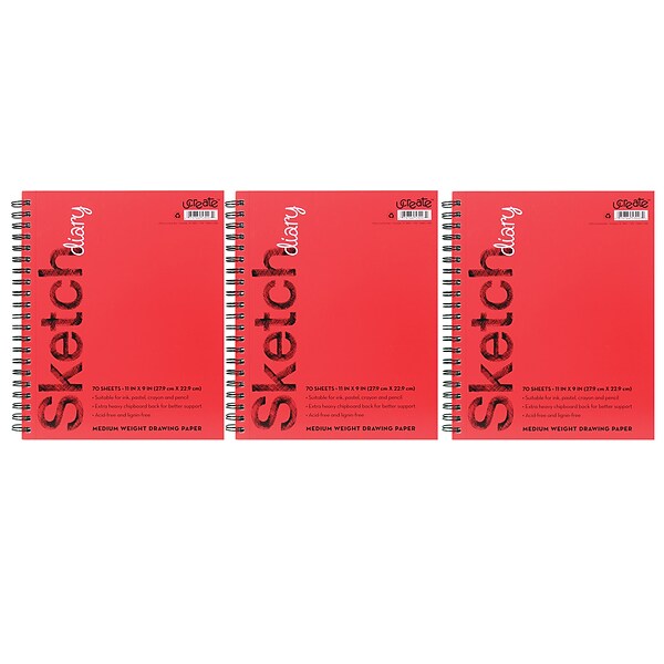 uCreate 9 x 11 Spiral Bound Sketch Book, 70 Sheets/Book, 3