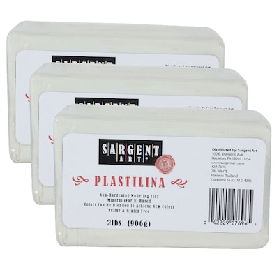 Sargent Art Plastilina Non-Hardening Modeling Clay, White, Grade PK-12, 2  lbs. Per Pack, 3 Packs (SA