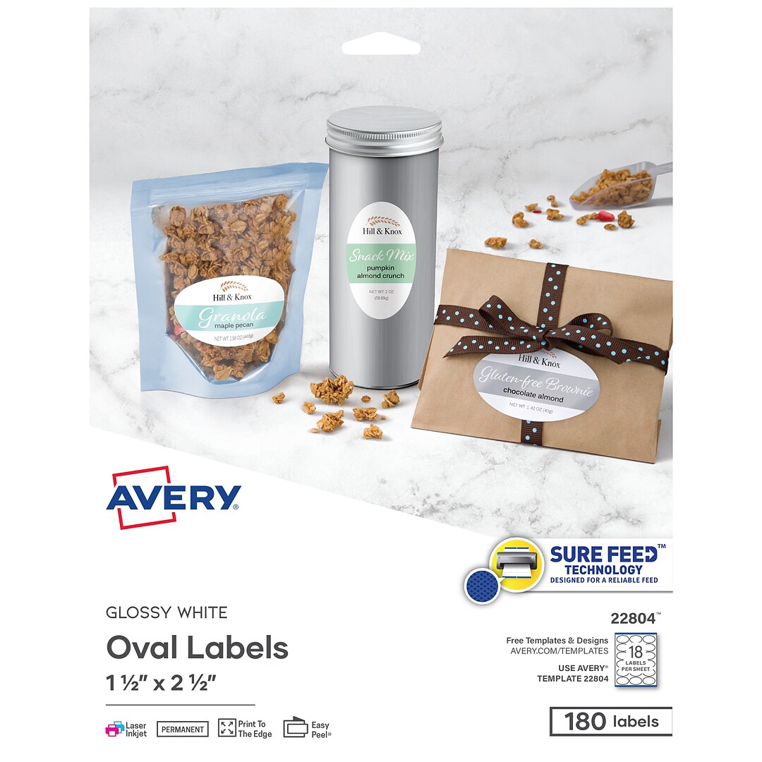 Avery Easy Peel Laser/Inkjet Multipurpose Labels, 1 1/2" x 2 1/2", Glossy  White, 18/Sheet, 10 Sheets | Quill.com
