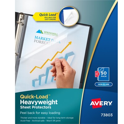 Avery Quick Load Non-Glare Heavyweight Sheet Protectors, 8.5" x 11", Clear, 50/Box(73803)