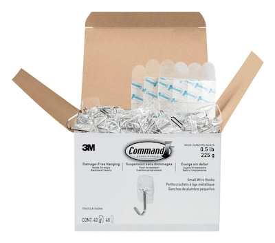 Command Clear Hooks and Strips Plastic/Metal Small 40 Hooks and 48 Strips/Pack