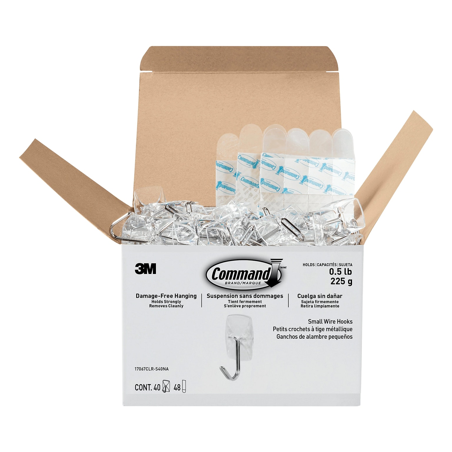 Command Small Wire Hook, 0.5 lb., Clear, 40/Pack (17067CLR-S40NA)