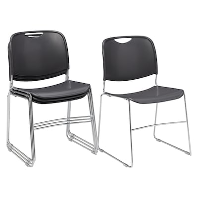 NPS 8500 Series Hi-Tech Ultra-Compact Plastic Seat/Back Stack Chair, Gunmetal/Chrome, 4 Pack (8502/4)