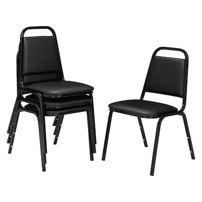 NPS 9100 Series Standard Vinyl Upholstered Padded Stack Chairs, Panther Black/Black, 4 Pack (9110-B/4)