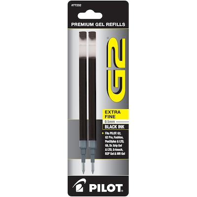 Pilot G2 Gel-Ink Pen Refill, Extra Fine Tip, Black Ink, 2/Pack (77232)