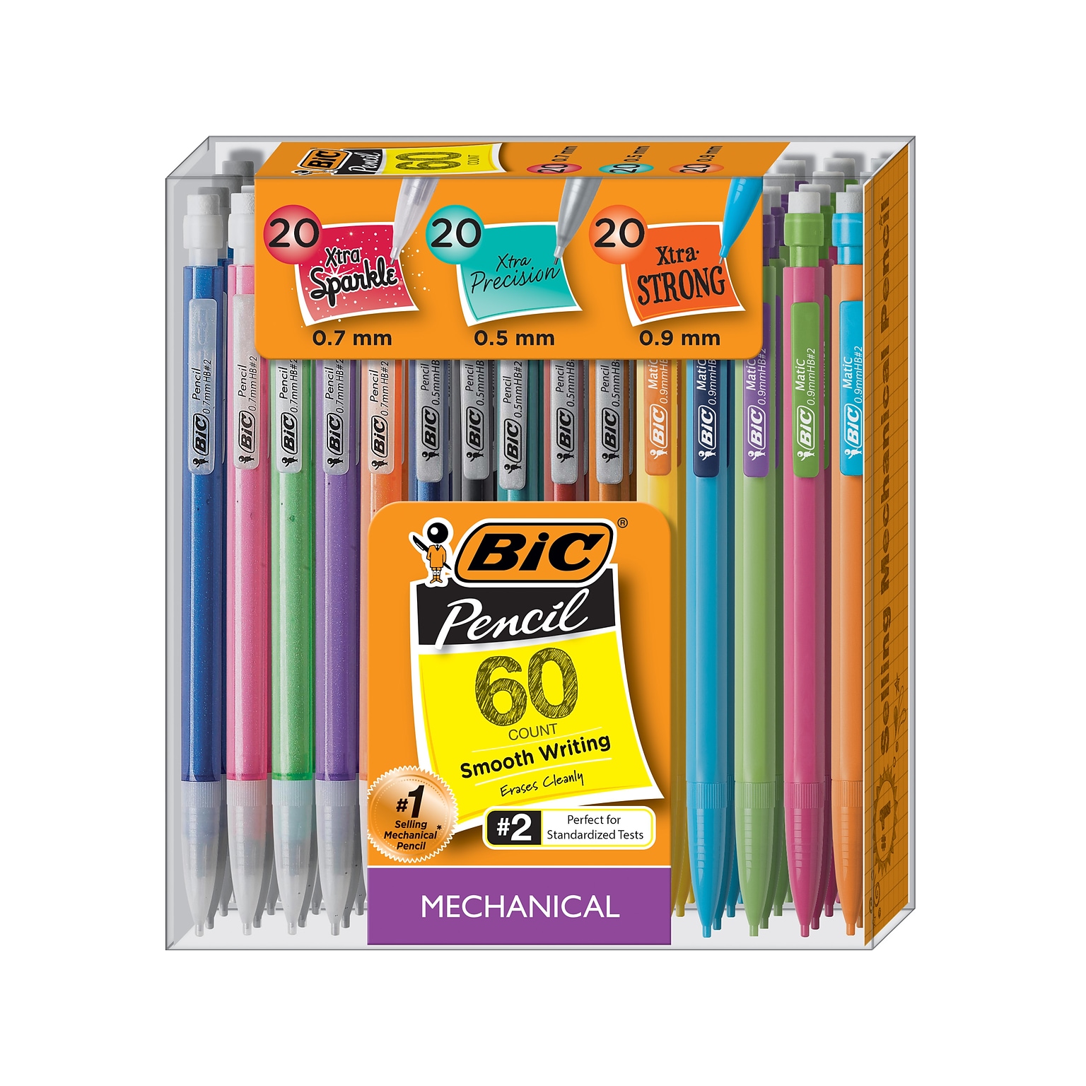 BIC Mechanical Pencils, Assorted Sizes, #2 Lead, 60/Pack (WX7TG026-BLK ...