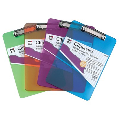 CLI Plastic Clipboard, Letter Size, Assorted Colors, Pack of 6 (CHL89770-6)