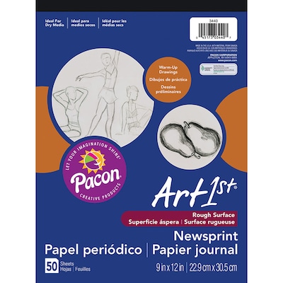 Ucreate Newsprint Pad, White, 9 x 12, 50 Sheets, Pack of 12 (PAC3440-12)