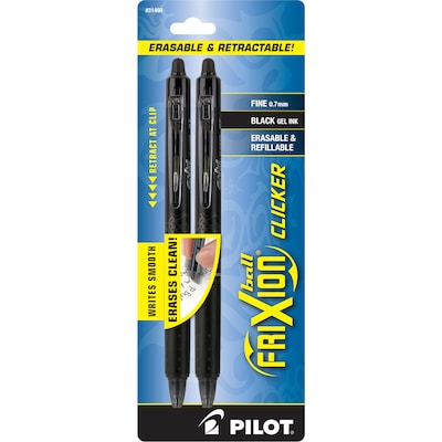 Pilot FriXion Ball Clicker Erasable Gel Pens, Fine Point, Black Ink, 2/Pack (31460)