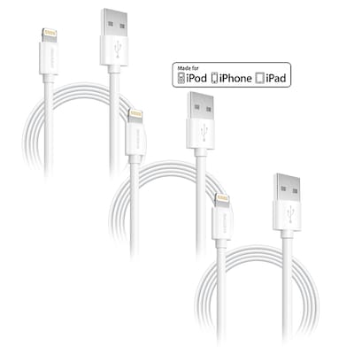 Overtime Apple MFi Certified Lighting USB 4ft Cable for iPhone/iPad/iPod Touch, White, Pack of 3 (CE