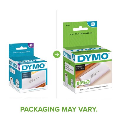 DYMO LabelWriter 30251 Mailing Address Labels, 3-1/2" x 1-1/8", Black on White, 130 Labels/Roll, 2 Rolls/Box (30251)