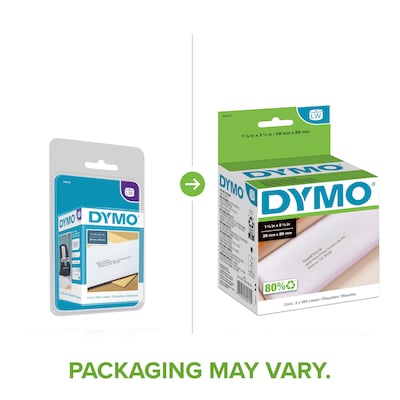DYMO LabelWriter 30572 Mailing Address Labels, 3-1/2 x 1-1/8, Black on White, 260 Labels/Roll, 2 R
