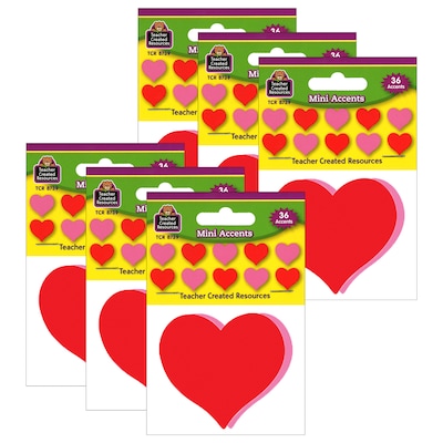 Teacher Created Resources Hearts Mini Accents, 36 Per Pack, 6 Packs (TCR8739-6)