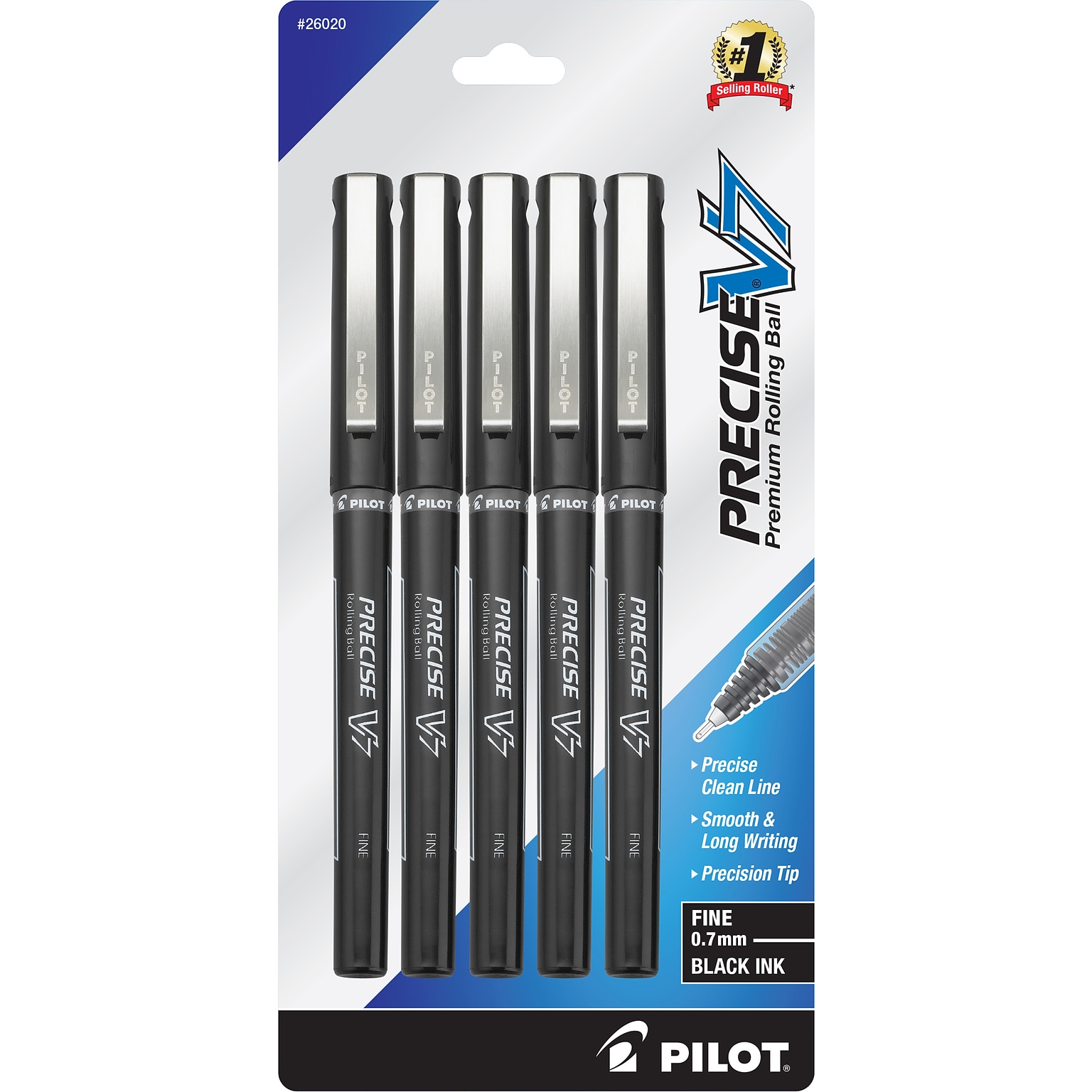 Pilot Precise V7 Rollerball Pens, Fine Point, Black Ink, 5/Pack (26020 ...