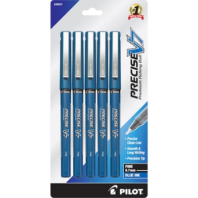 Pilot Precise V7 Rollerball Pens, Fine Point, Blue Ink, 5/Pack (26021)