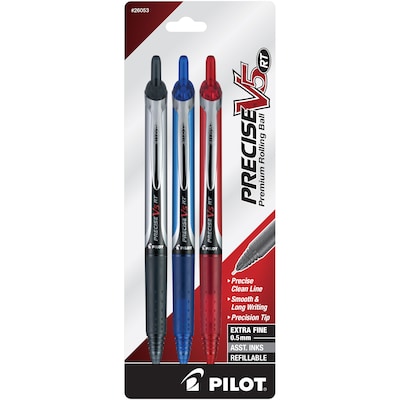 Pilot Precise V5 RT Retractable Rollerball Pens, Extra Fine Point, Assorted Ink, 3/Pack (26053)