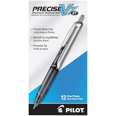 Pilot Precise V7 RT Retractable Rollerball Pens, Fine Point, Black Ink, Dozen (26067)