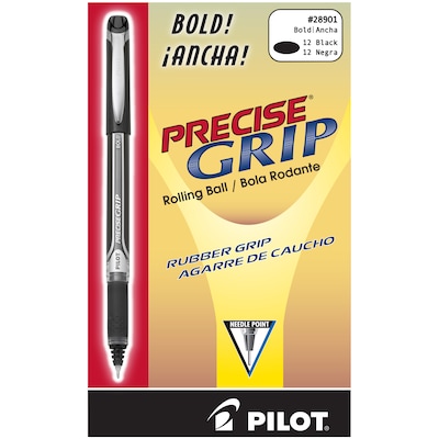 Pilot Precise Grip Rollerball Pens, Bold Point, Black Ink, Dozen (28901)