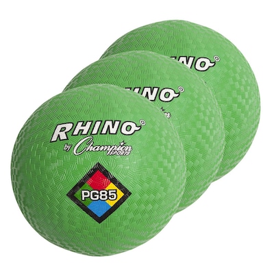 Champion Sports 8-1/2" Nylon/Rubber Playground Ball, Green, Pack of 3 (CHSPG85GN-3)
