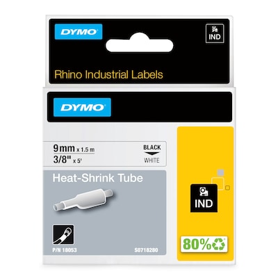 DYMO Rhino Industrial 18053 Heat-Shrink Tube Label Maker Tape, 3/8 x 5, Black on White (18053)