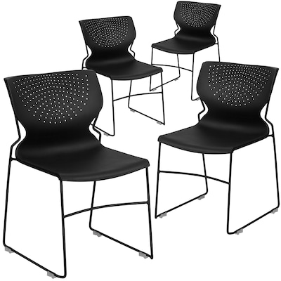 Flash Furniture Hercules Full Back Stack Chair With Black Frame, Black, 4/Pack