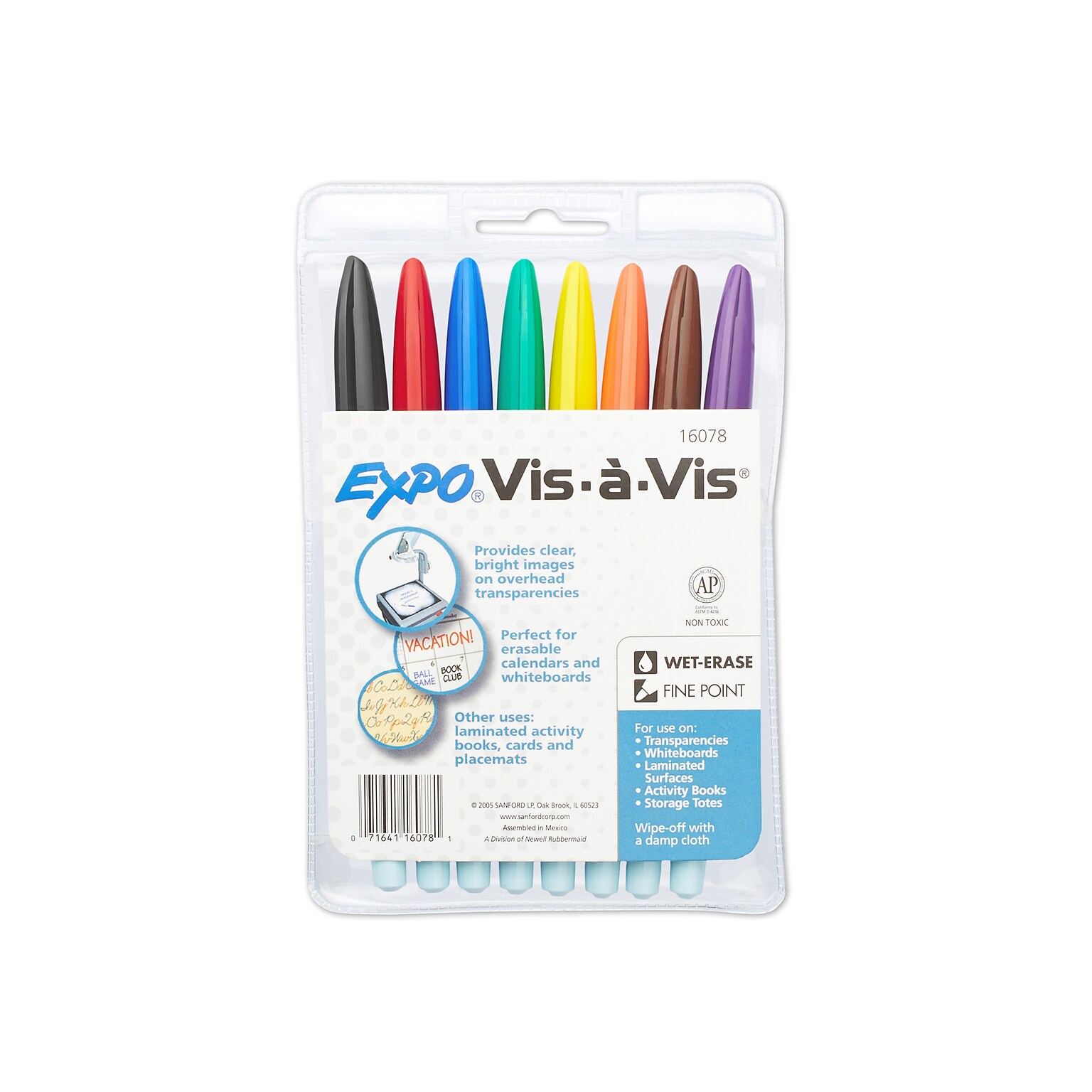 Expo Vis-a-Vis Wet Erase Markers, Fine Point, Assorted, 8/Pack (16078) |  Quill.com