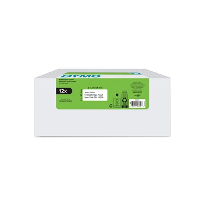 DYMO LabelWriter 2050821 Multi-Purpose Labels, 2-1/8 x 1, Black on White, 500 Labels/Roll, 12 Roll