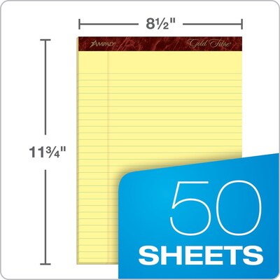 Ampad Gold Fibre Notepads, 8.5 x 11.75, Wide Ruled, Canary, 50 Sheets/Pad, 4 Pads/Pack (TOP20-032R