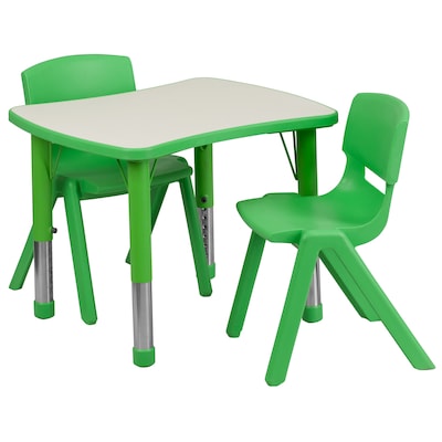 Flash Furniture Emmy Rectangular Activity Table Set, 21.875 x 26.625, Height Adjustable, Green (YU