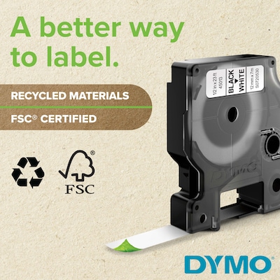 DYMO D1 Standard 45013 Label Maker Tape, 1/2" x 23', Black on White (45013)