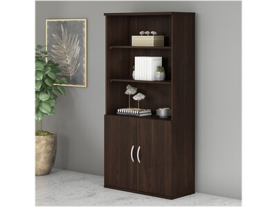Bush Business Furniture Studio C 72.8"H 5-Shelf Bookcase with Doors, Black Walnut Laminated Wood (STC015BW)