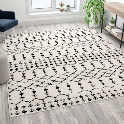 Flash Furniture Beth Collection Polyester 119 x 96 Rectangular Machine Made Rug, Ivory/Black (RCCR