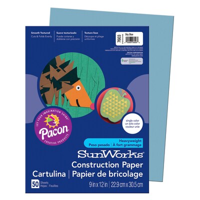 Pacon SunWorks 9" x 12" Construction Paper, Sky Blue, 50 Sheets/Pack, 10 Packs (PAC7603-10)