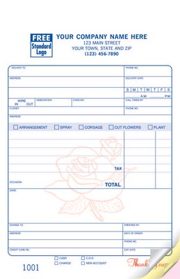Custom Florist Register Form, Classic Design, Large Format, 3 Parts, 1 Color Printing, 5 1/2" x 8 1/2", 500/Pack