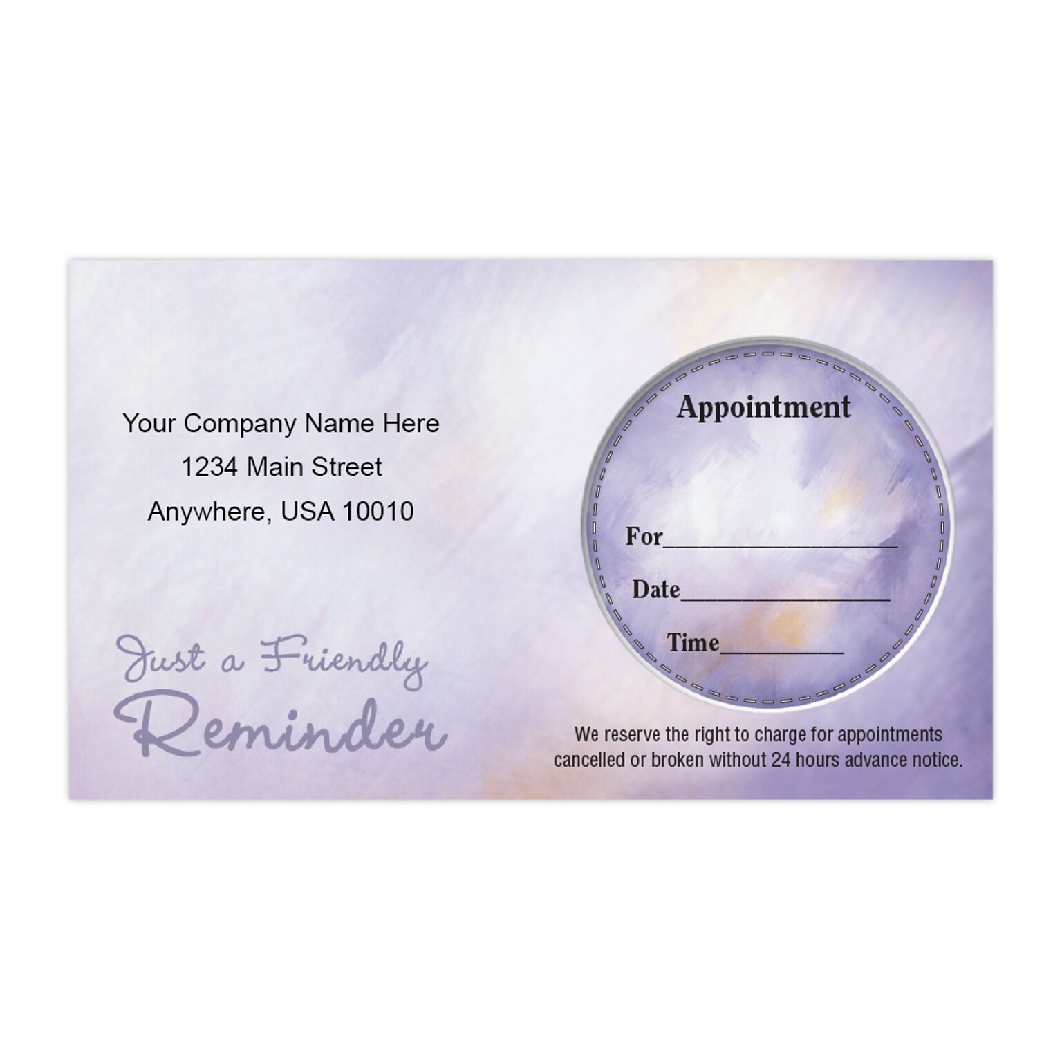 Custom Full Color Sticker Appt. Cards, Right Circle, Flat Print, Horizontal, 1-Sided