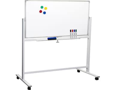 Excello Global Products Dry-Erase Mobile Whiteboard, Aluminum Frame, 48 x 32 (EGP-HD-0066)
