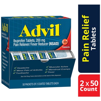 Advil Ibuprofen Pain Reliever, 200mg, 2/Packet, 50 Packets/Box (15489) |  Quill.com